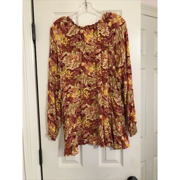 Torrid Rust Floral Gauze Peasant Long Sleeve Blouse Plus Size 2X 18 20 Boho - Picture 7 of 8